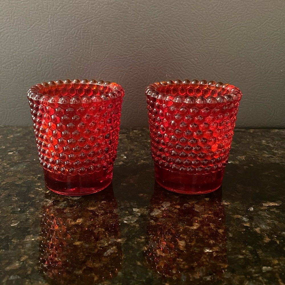 Red Hobnail Votive Candle Holders ( 2 )